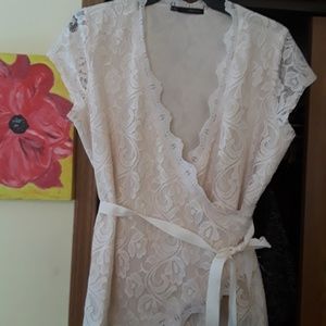 Maurice's ivory lace faux tie top.